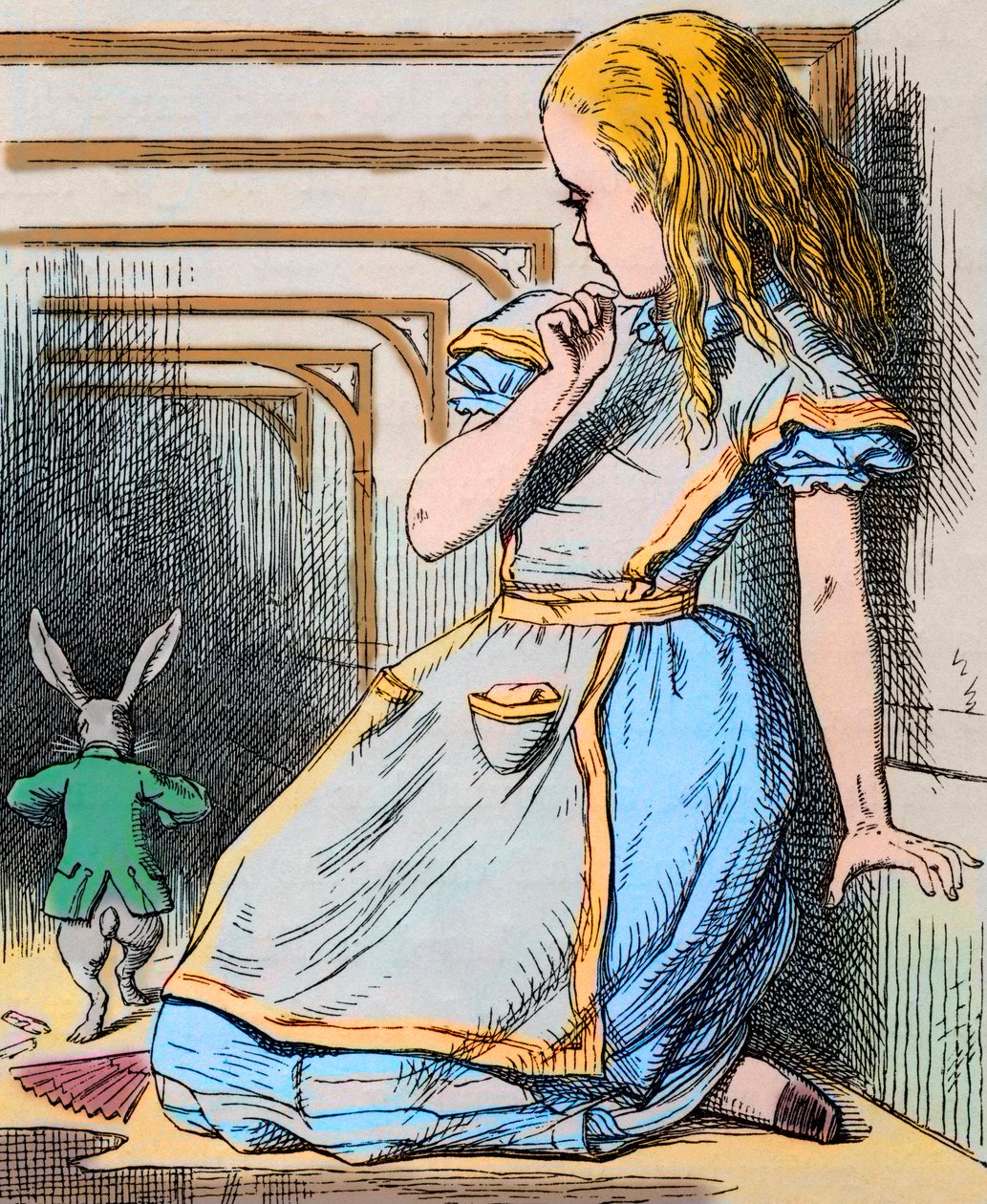 Alice en het Witte Konijn. Illustratie door John Tenniel uit de eerste editie van Lewis Carroll