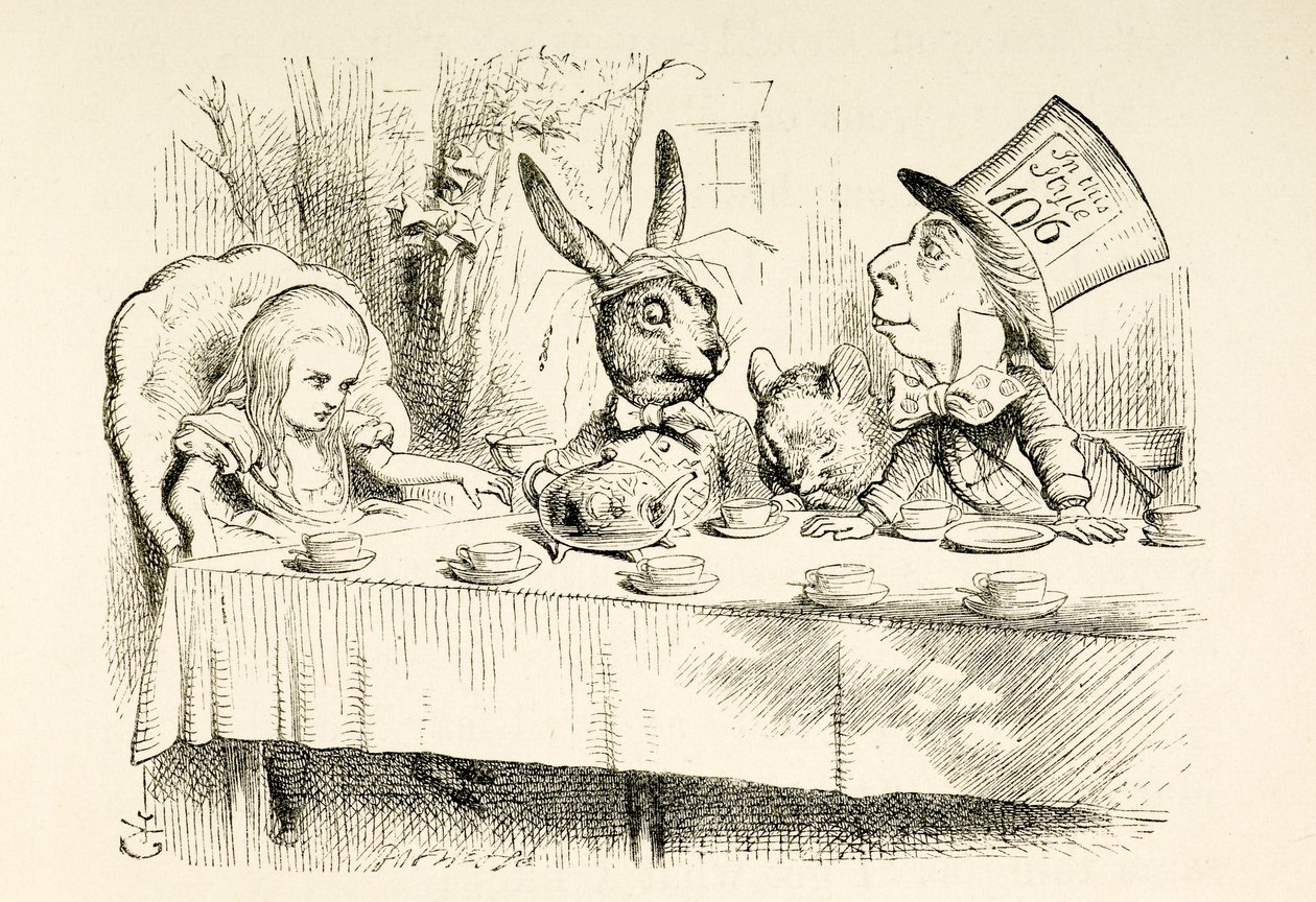 Alice op het theekransje van de Gekke Hoedenmaker. door John Tenniel
