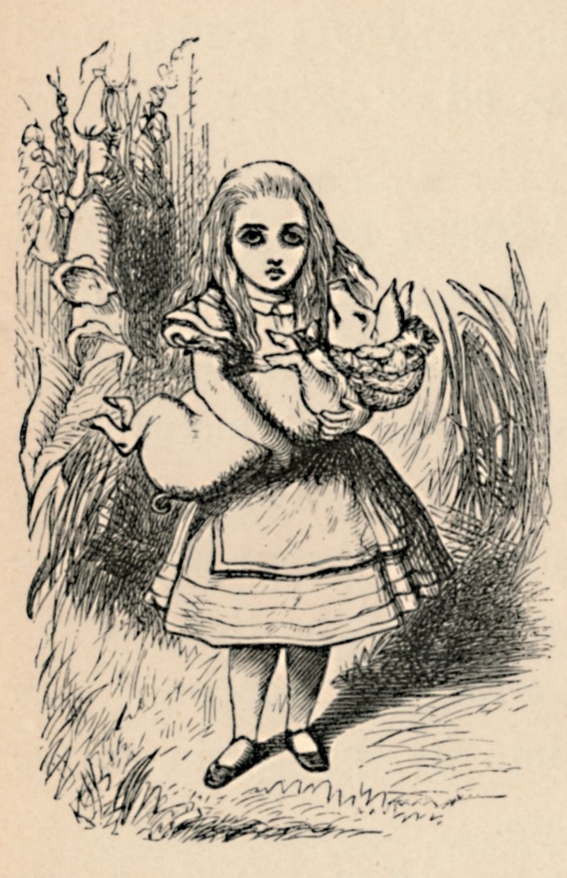 Alice houdt een varken in haar armen door John Tenniel