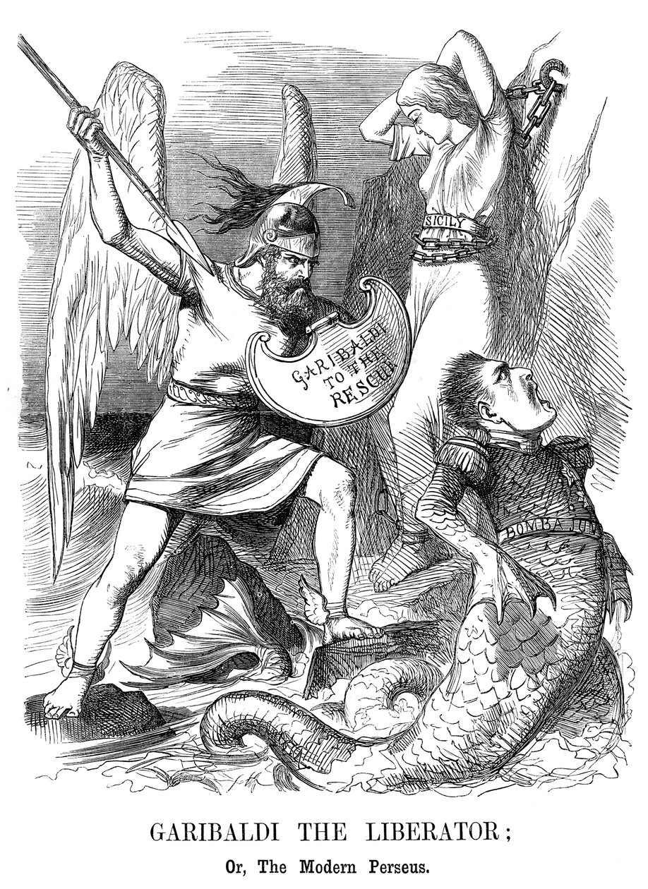 Giuseppe Garibaldi, verovering van Sicilië en Napels voor het nieuwe koninkrijk Italië, 1860 door John Tenniel