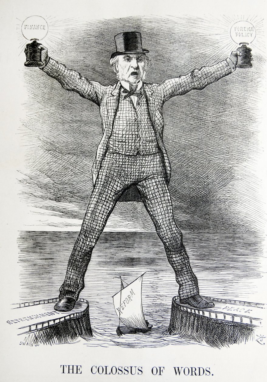 Politieke satire met William Ewart Gladstone en Benjamin Disraeli door John Tenniel