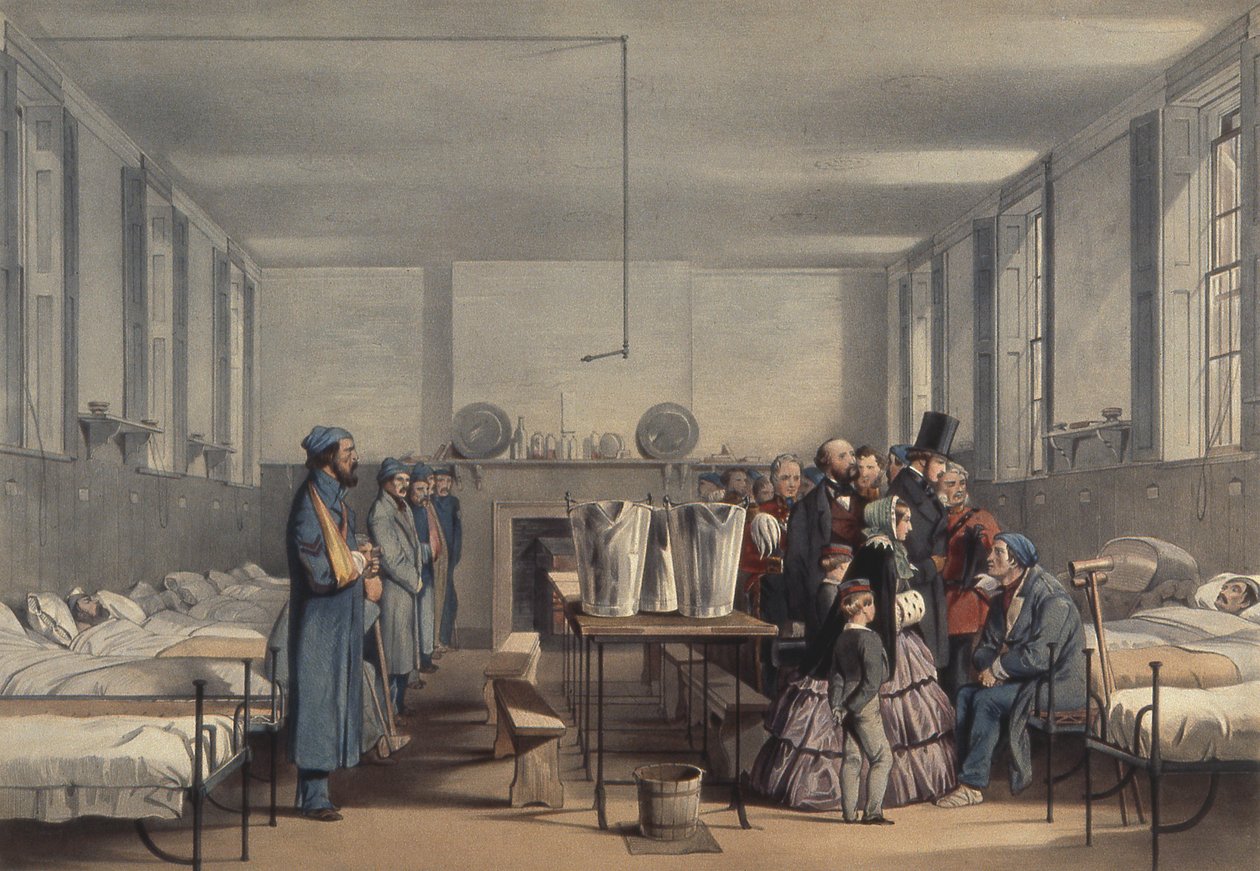 Koningin Victoria en Prins Albert bezoeken gewonde soldaten in de Krimoorlog, in Brompton Hospital, Chatham, 1855 door John Tenniel