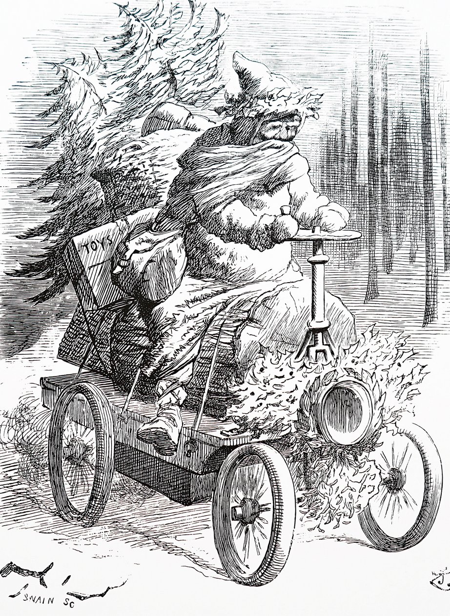 Kerstman racet door de sneeuw door John Tenniel