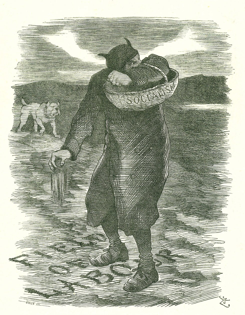 Onkruid zaaien: Angst dat het socialisme zich verspreidde onder de Britse arbeiders. John Tenniel cartoon uit Punch, Londen, 27 februari 1886 door John Tenniel
