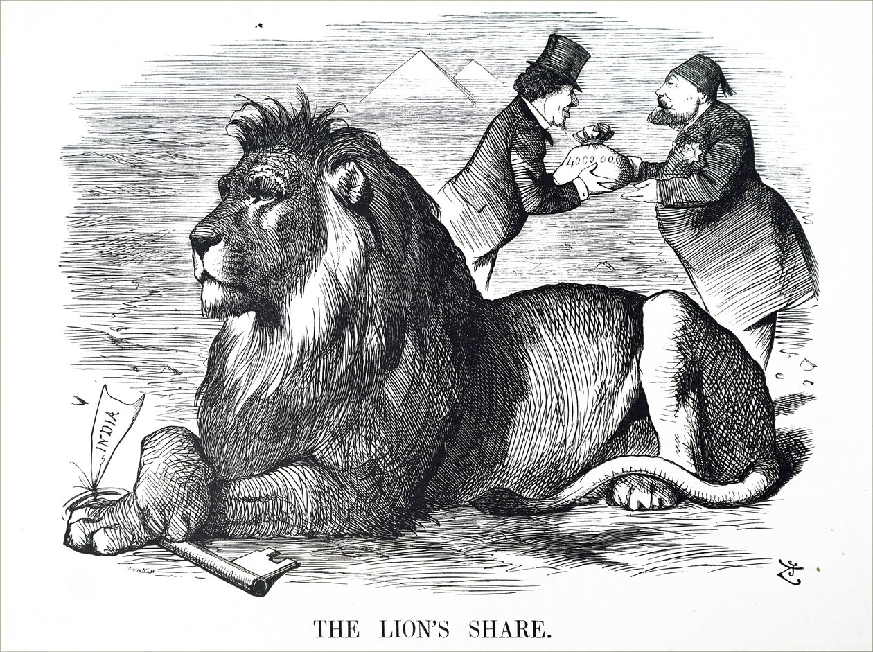 De Britse regering machtigt de Rothschilds om aandelen van het Suezkanaal te kopen door John Tenniel