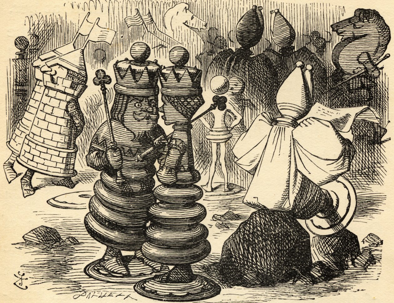 De Rode Koning en Koningin. Illustratie door Sir John Tenniel door John Tenniel