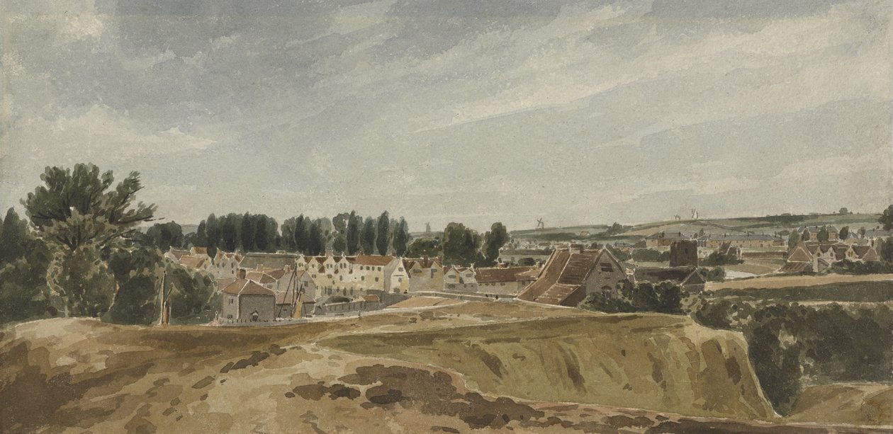 Uitzicht nabij Bishopsgate Bridge met Cow Tower, kijkend naar Mousehold door John Thirtle