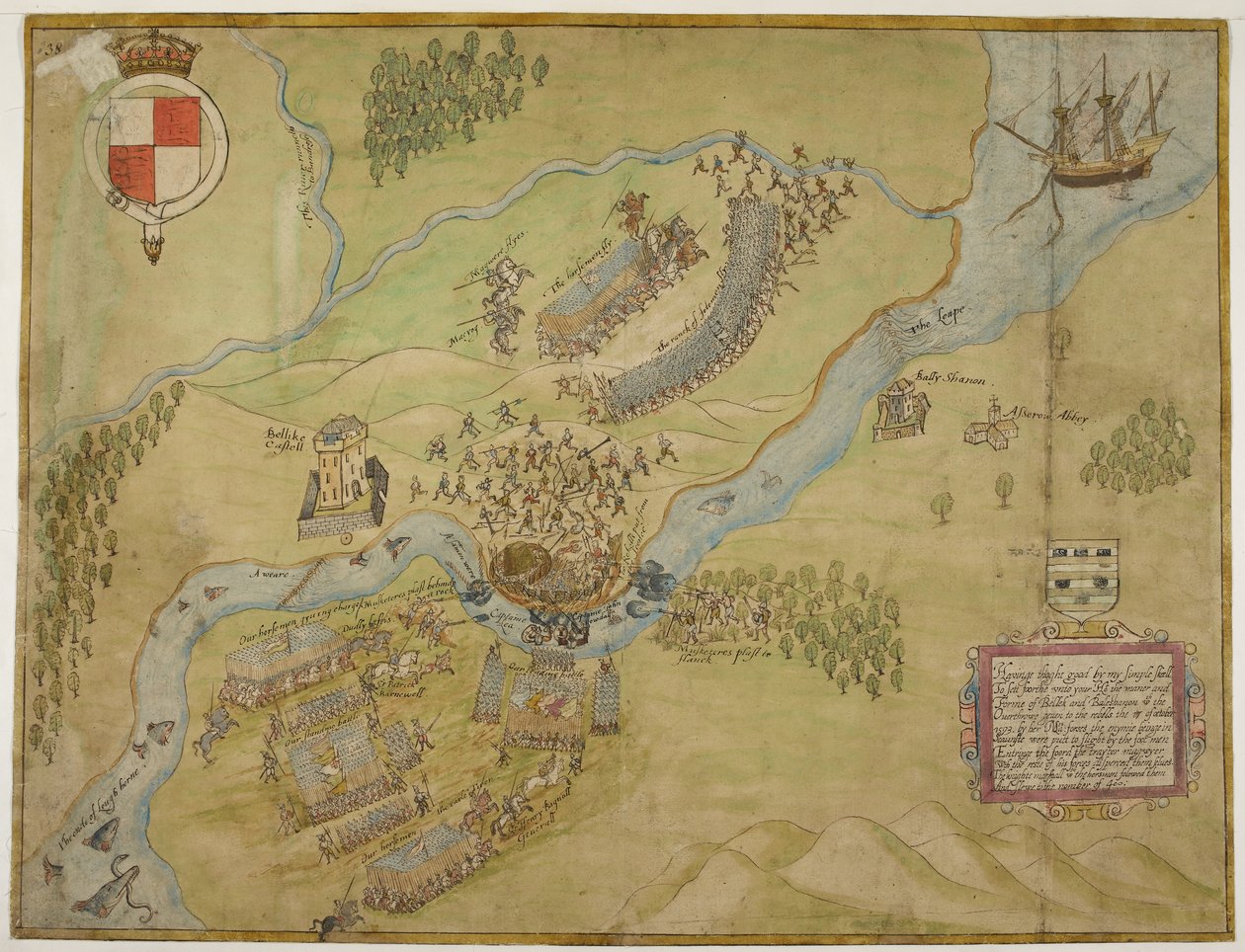 Kleurtekening van de slag bij Ballyshannon door John Thomas