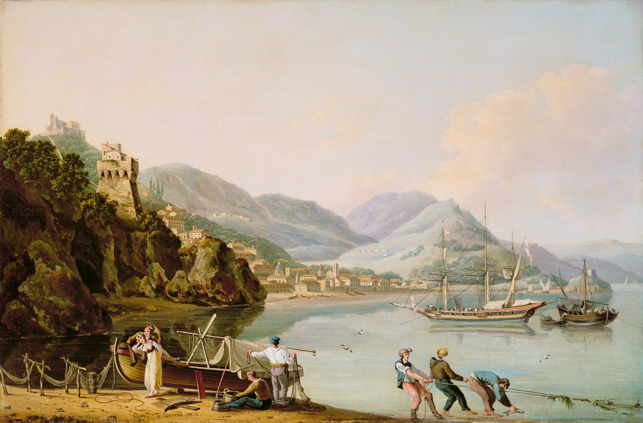 Een Italiaanse Haven met een Genoese Chebec voor Anker door John Thomas Serres