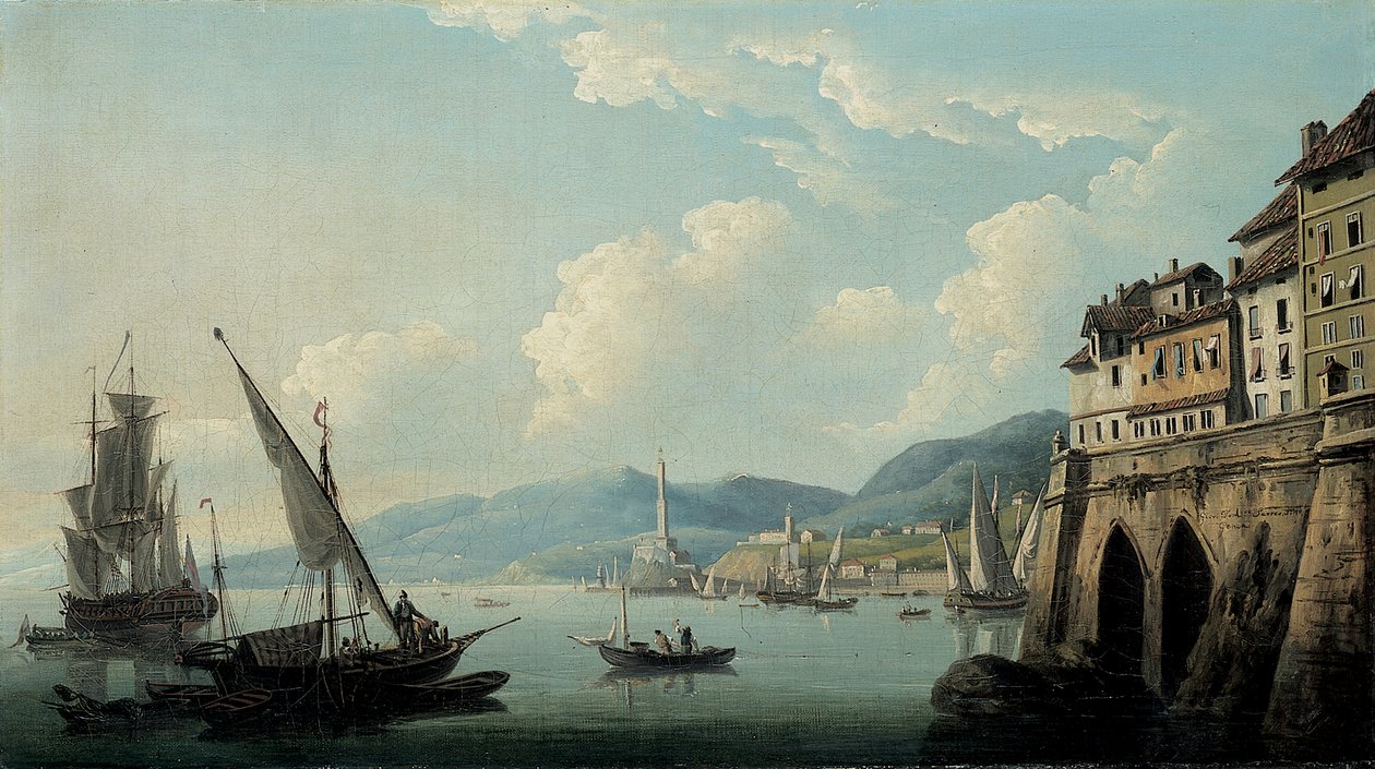 De Kust van Genua, met de Vuurtoren door John Thomas Serres