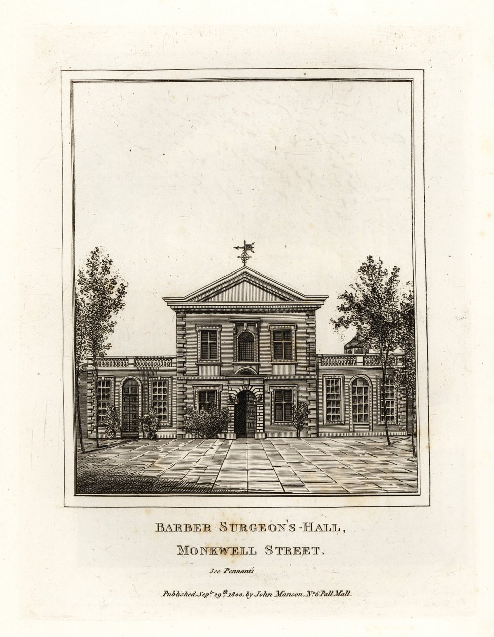 Barbier Chirurgijns Hall, Monkwell Street door John Thomas Smith