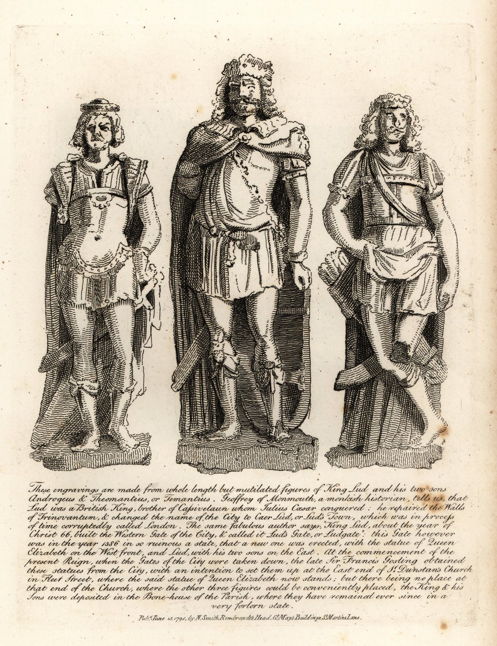 Britse koning Lud en zijn zonen Angrogeus en Theomantius (Temantius), hersteller van de muren van Trinovantum, later Caer Lud of Lud