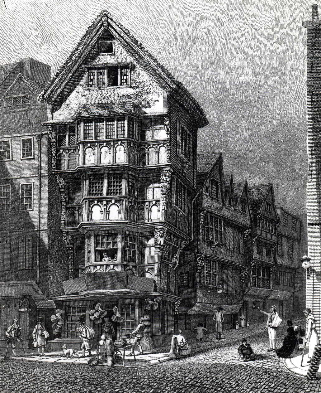 Huizen die Recentelijk Stonden op de Westhoek van Chancery Lane, Fleet Street, gepubliceerd in 1812 door John Thomas Smith