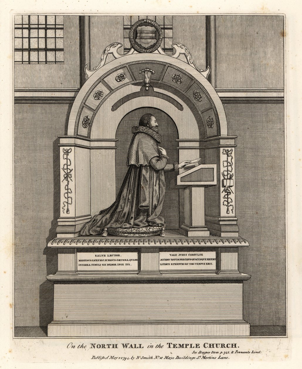 Monument voor advocaat Richard Martin, griffier van Londen (1570-1618), in de Temple Church door John Thomas Smith