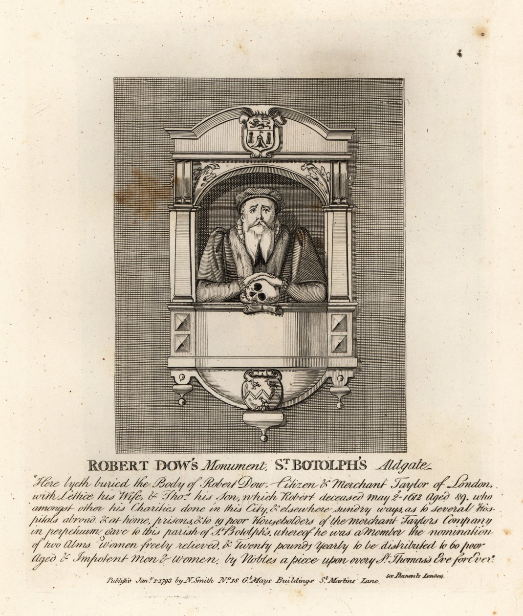 Monument voor koopman kleermaker en filantroop Robert Dow in St Botolph