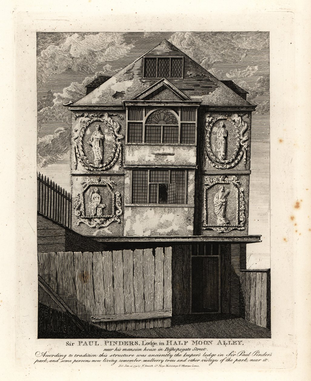 Sir Paul Pinders Lodge in Half Moon Alley door John Thomas Smith