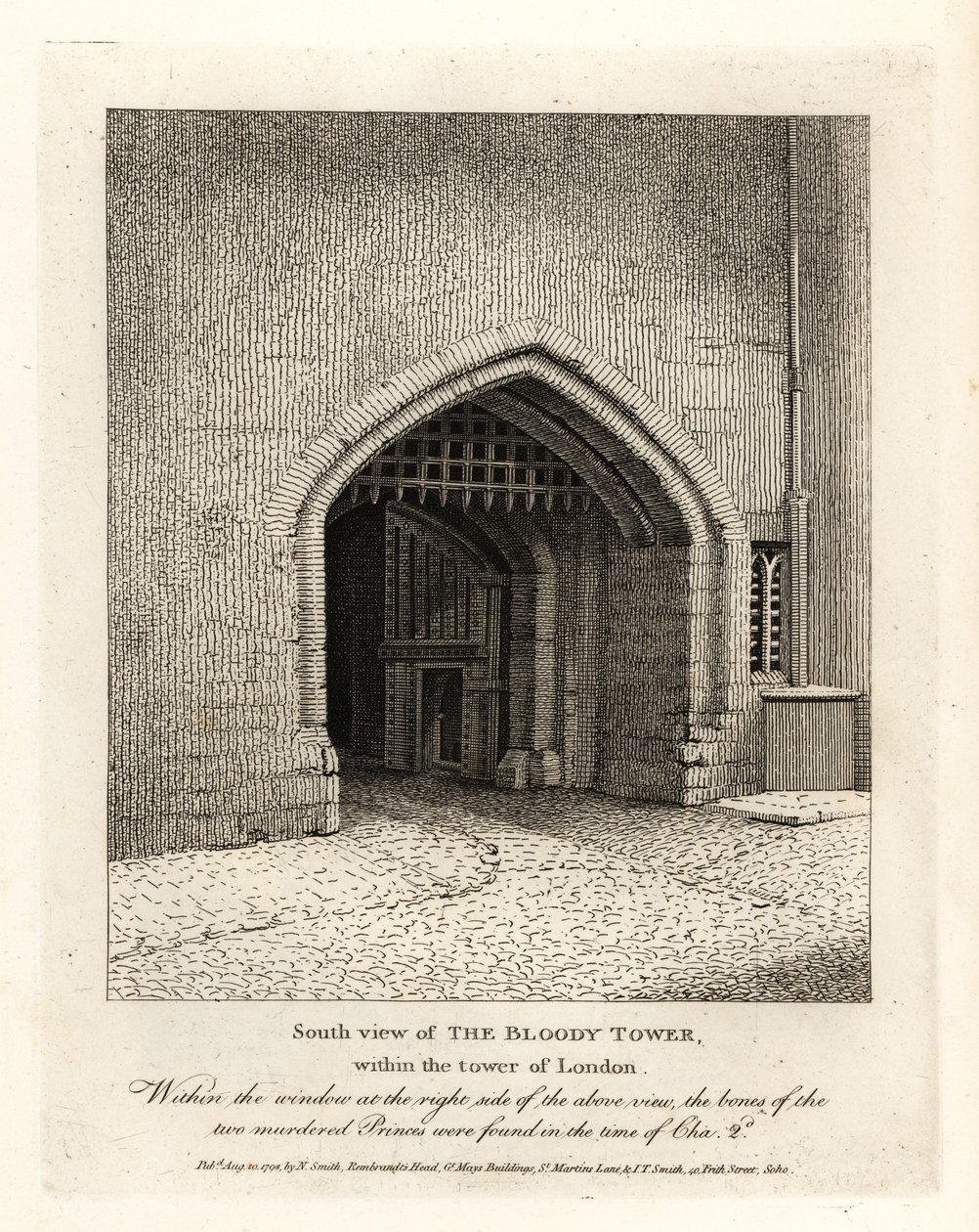 Zuidelijk uitzicht op de Bloody Tower binnen de Tower of London door John Thomas Smith