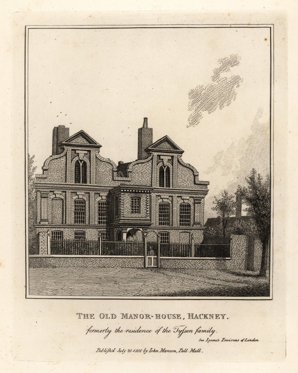 Het Oude Landhuis, Hackney, voorheen de residentie van de familie Tyssen door John Thomas Smith