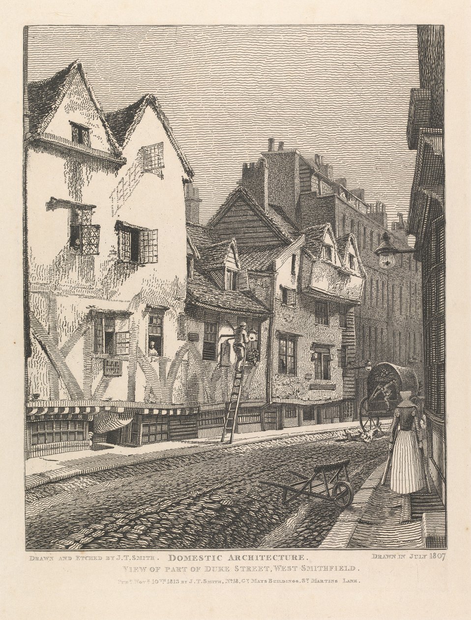 Gezicht op een deel van Duke Street, West Smithfield door John Thomas Smith