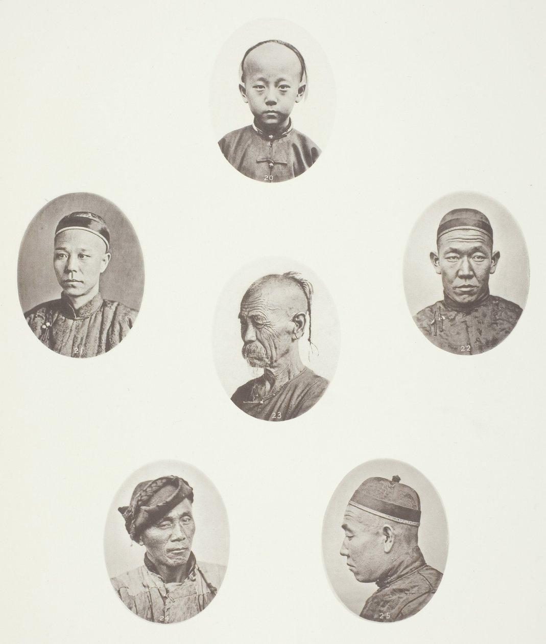 Kantonese jongen; Kantonese koopman; Mongoolse mannelijke hoofd; Een eerbiedwaardig hoofd; Een arbeider; Mongoolse mannelijke hoofd door John Thomson