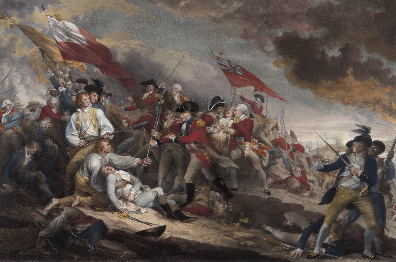De dood van generaal Warren in de Slag bij Bunker Hill, 17 juni 1775, uitgegeven 1786 door John Trumbull