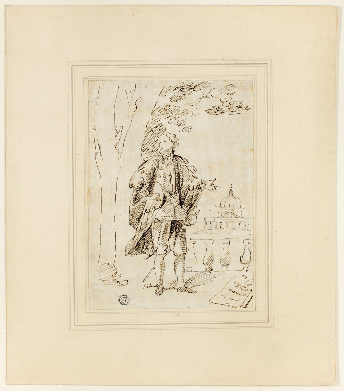 Volledig Portret van een Man Staand bij Balustrade door John Vanderbank