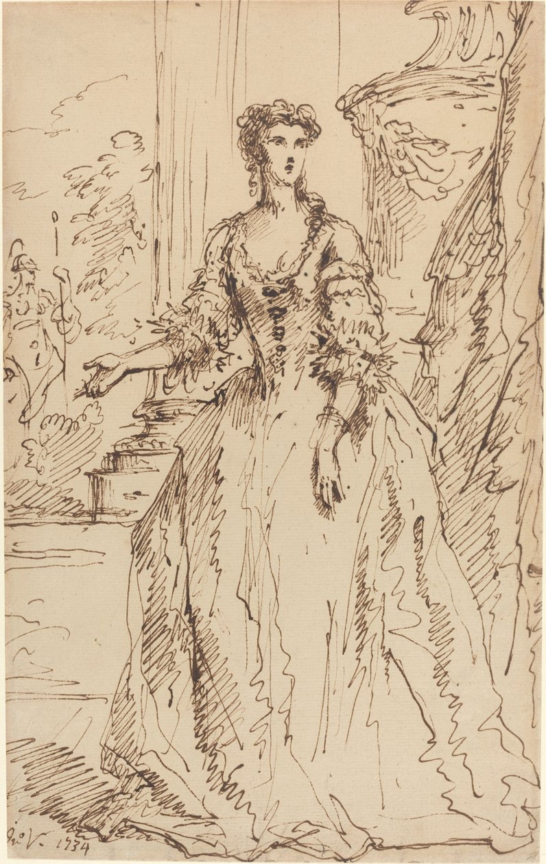 Portret van een Staande Dame door John Vanderbank