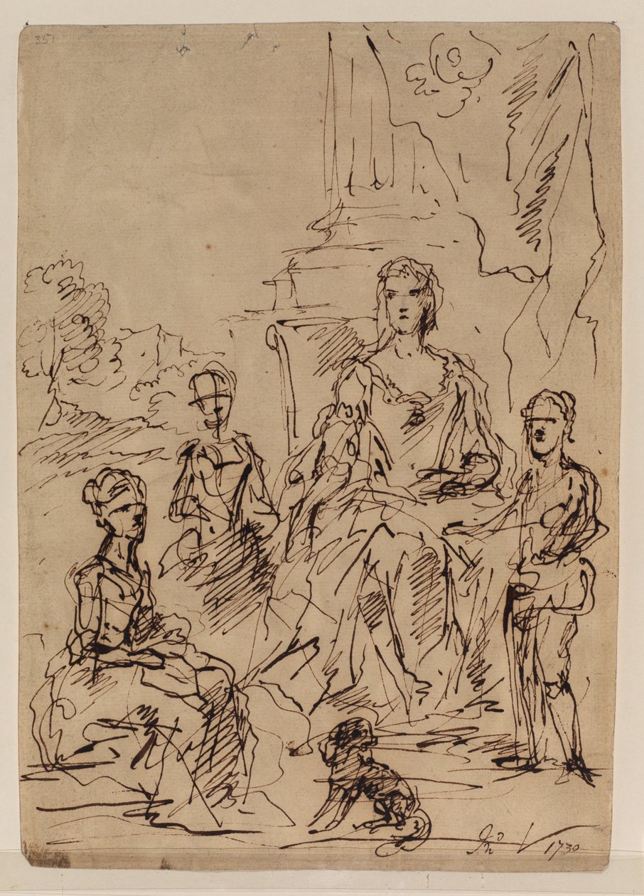 Schets voor een familieportretgroep, 1730 door John Vanderbank