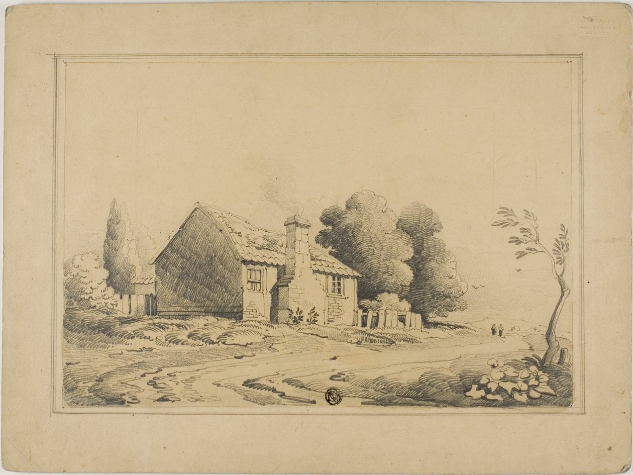 Huisje naast pad door John Varley
