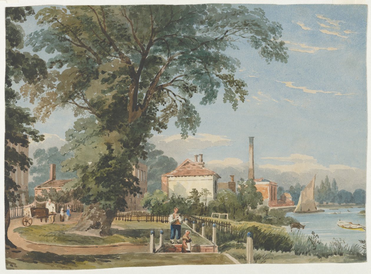 Aan de Theems bij Hammersmith door John Varley