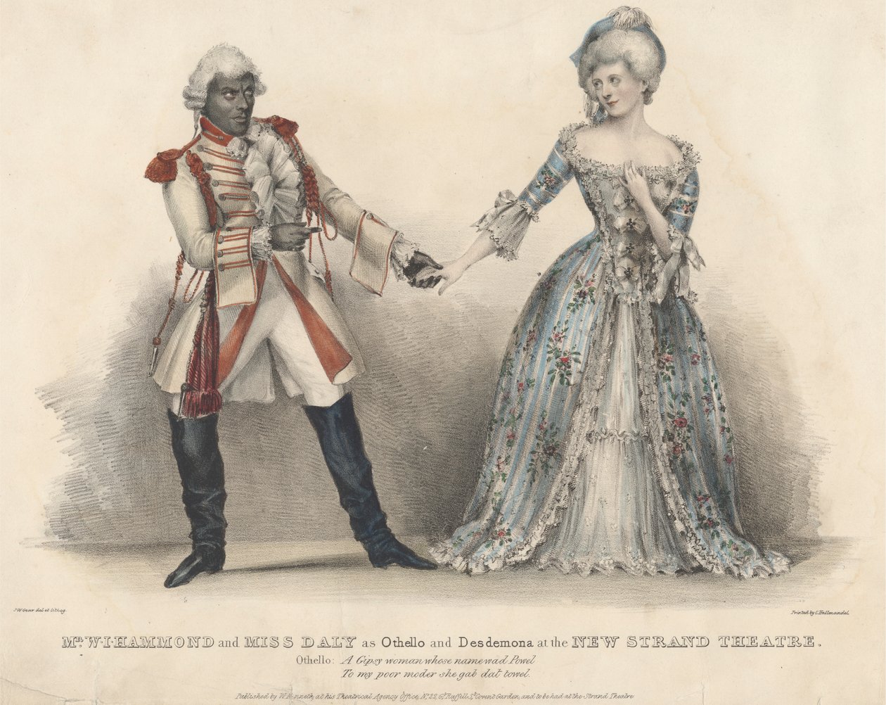Mr. W. J. Hammond en Miss Daly als Othello en Desdemona in het New Strand Theatre door John W. Gear