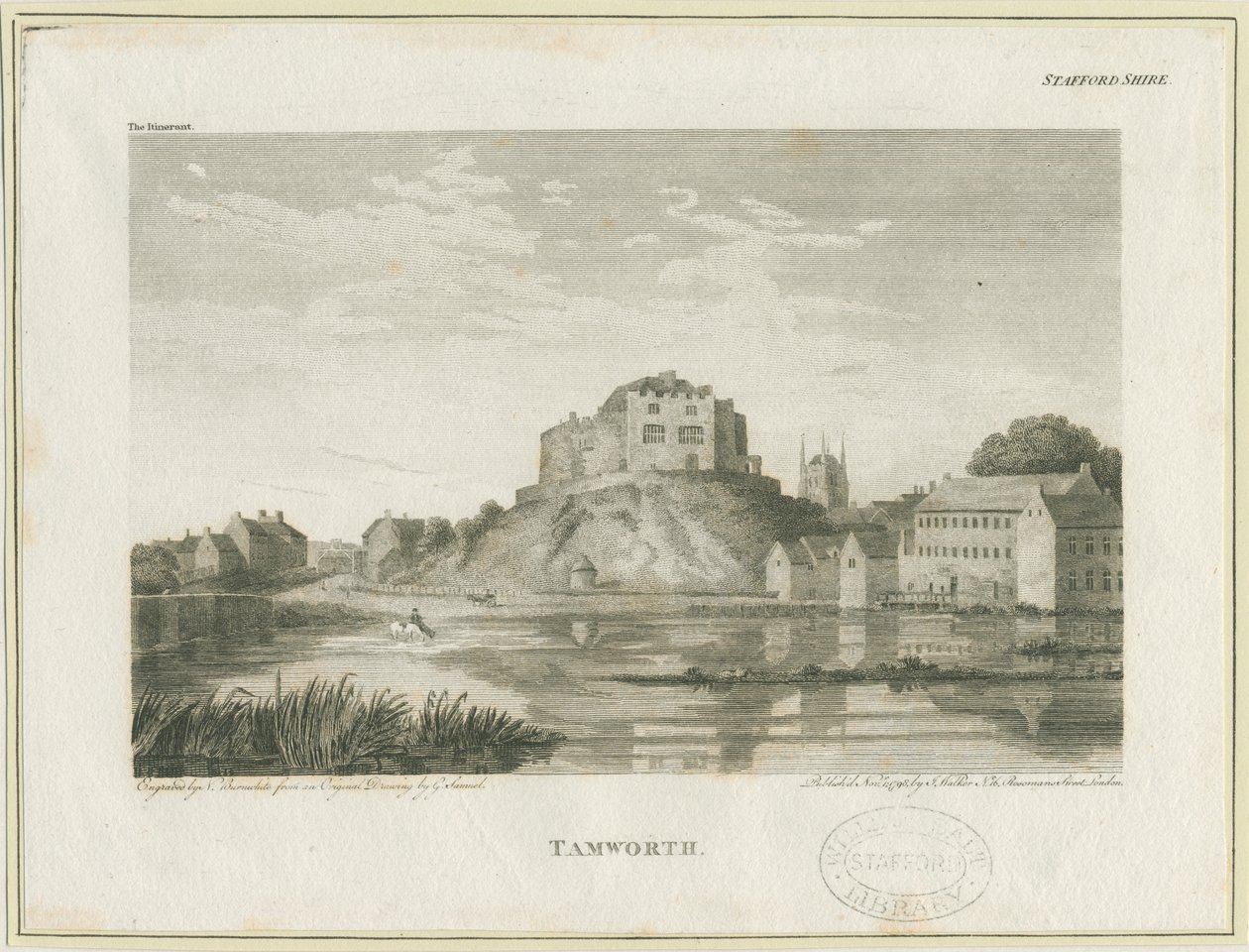 Tamworth Kasteel: gravure, nd [ca. 1798] door John Walker