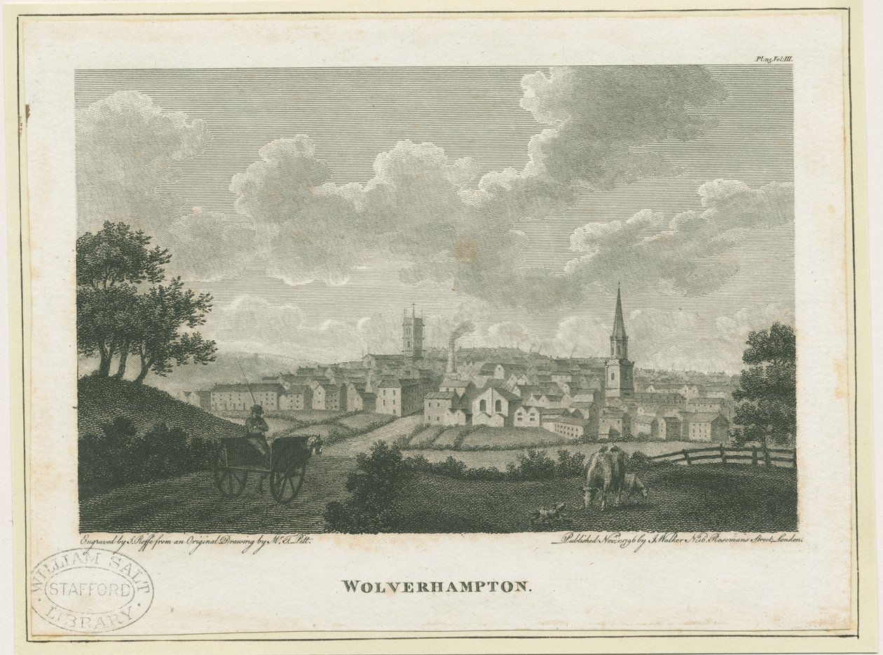 Wolverhampton - Zuidwestaanzicht: gravure, nd [ca. 1796] door John Walker
