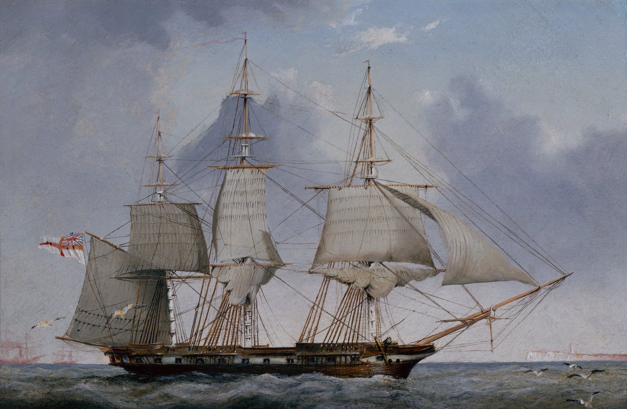 Een vijfde rang 36-kanons fregat op een stuurboord koers door John Ward of Hull
