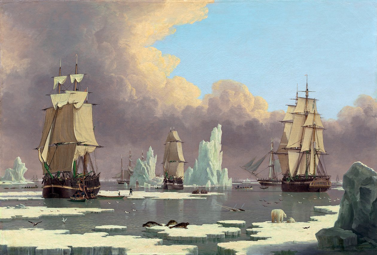 De Noordelijke Walvisvangst: De Zwaan en Isabella, ca. 1840 door John Ward of Hull