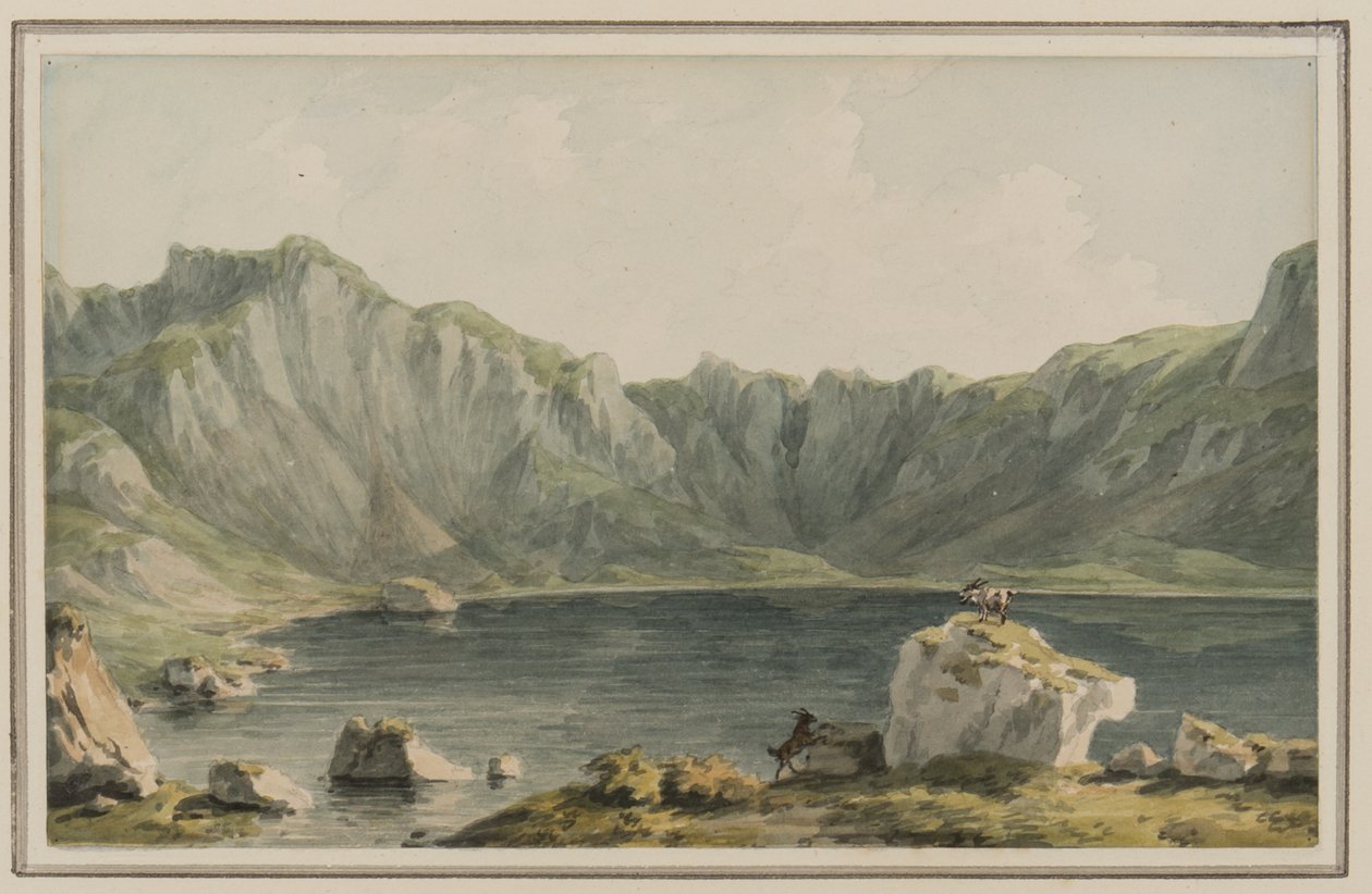 Llyn Idwal, op de benadering ervan vanaf Llyn Ogwen, Carnarvonshire, c.1795 door John Warwick Smith
