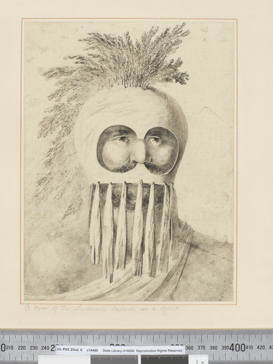 Een Man van de Sandwich Eilanden in een Masker door John Webber