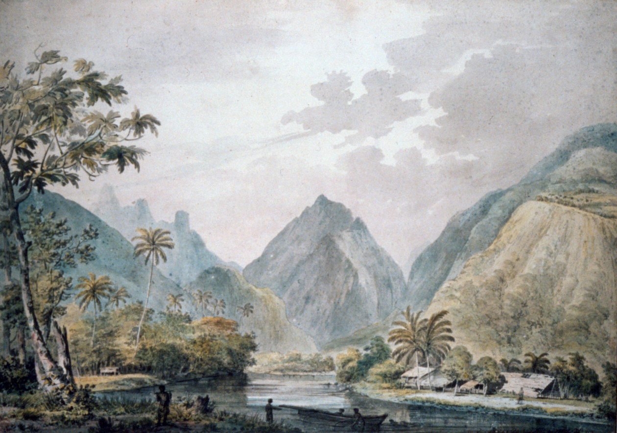 Uitzicht op Vaitepiha Valley, Tahiti, 1777 door John Webber