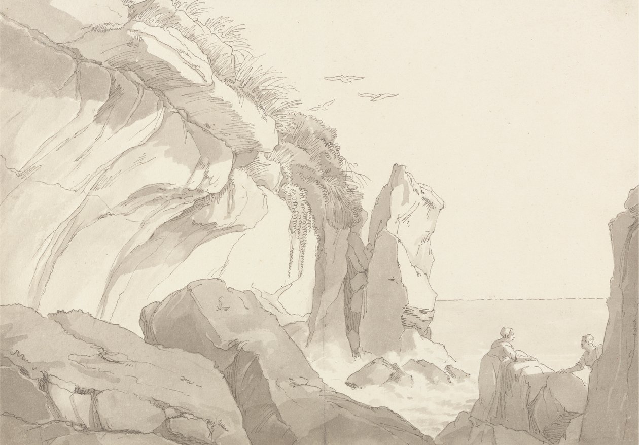 De Warren Bij Exmouth, Devon: Figuren op Rotsen aan de Zee door John White Abbott