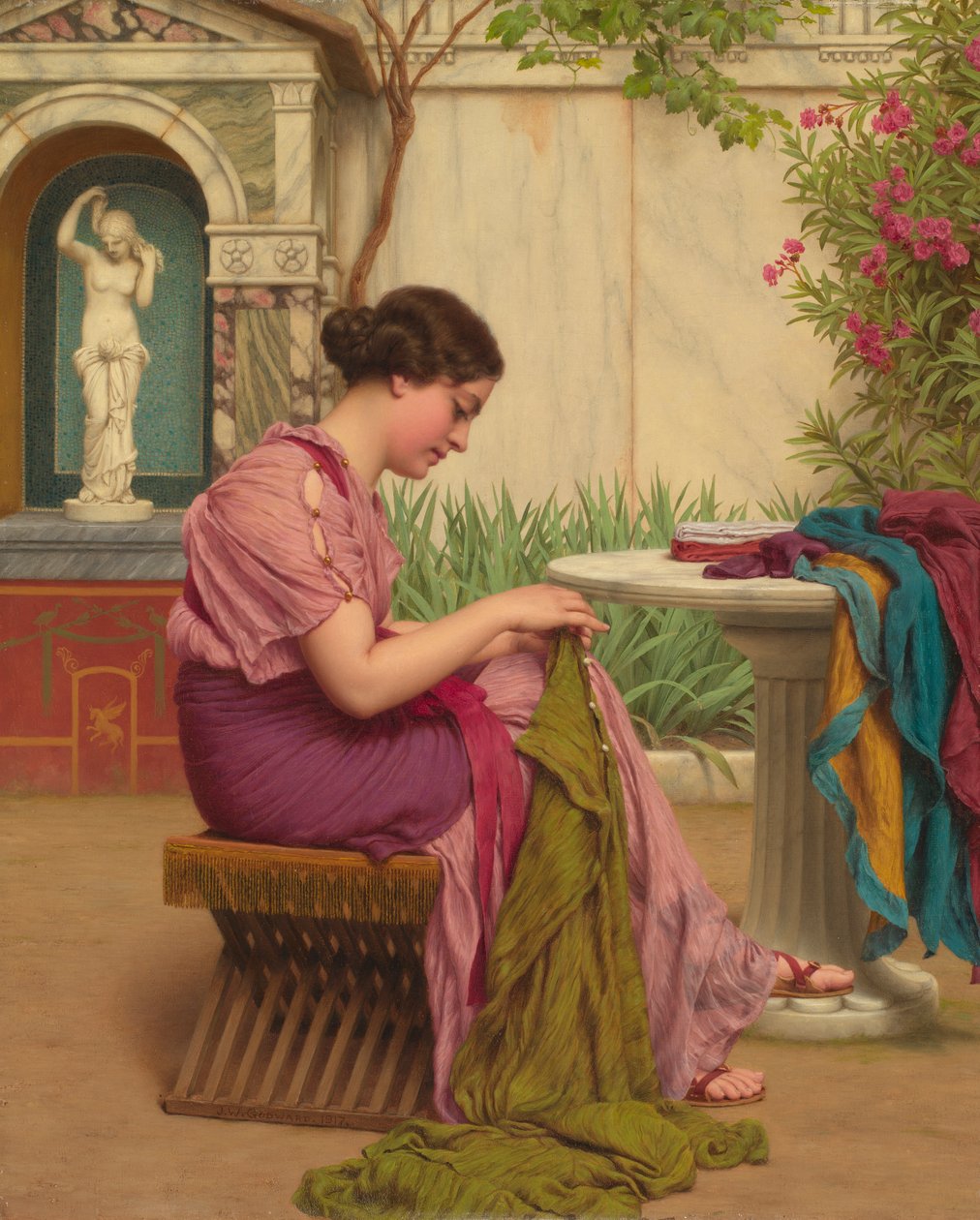 Een Steek is Gratis, of Een Steek op Tijd, 1917 door John William Godward