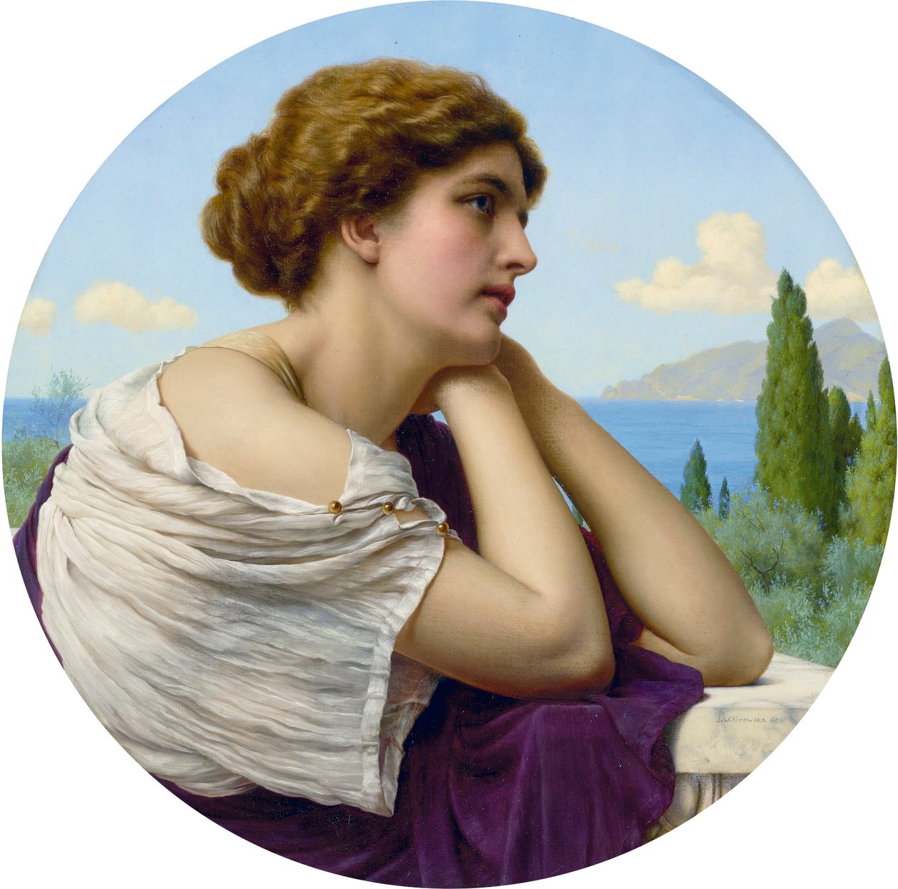 Hart op haar lippen en ziel in haar ogen, door John William Godward door John William Godward