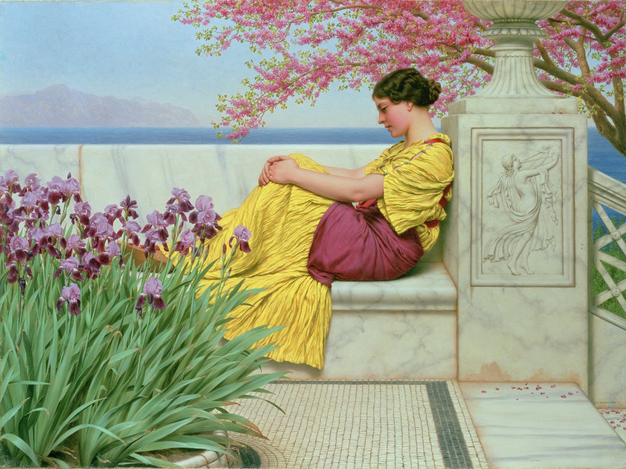 Onder de bloesem die aan de tak hangt, 1917 door John William Godward