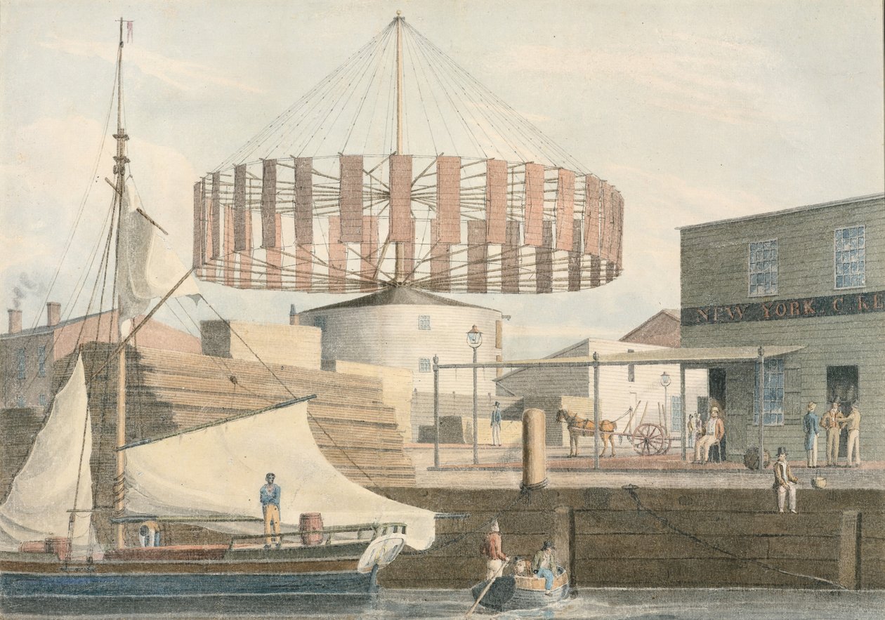 Ronde molen, King Street, New York, 1830 door John William Hill