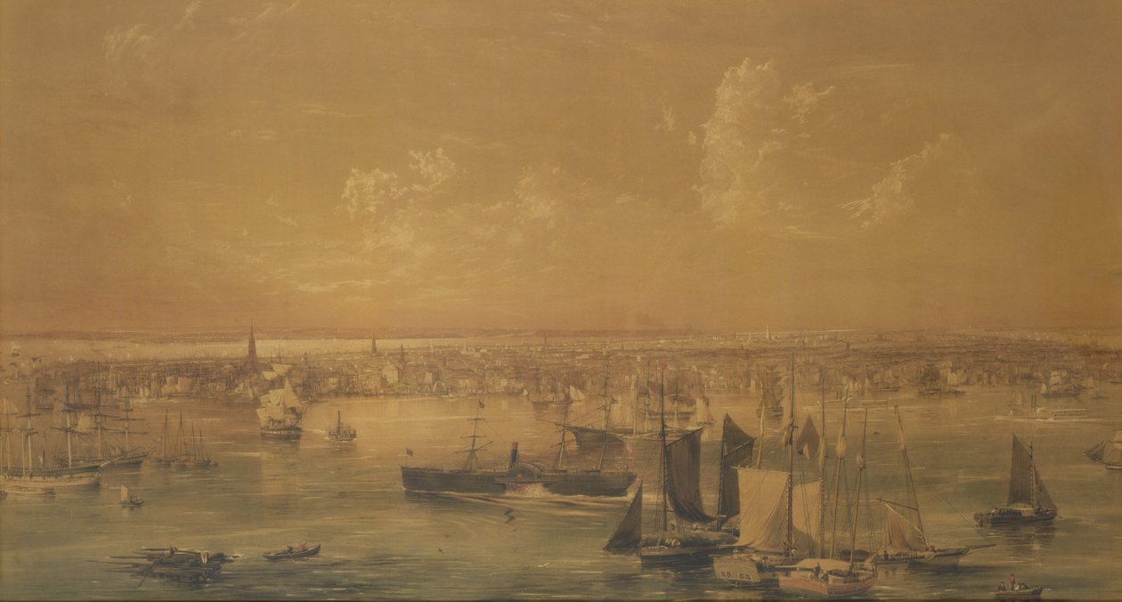 New York vanaf de East River, 1852 door John William Hill
