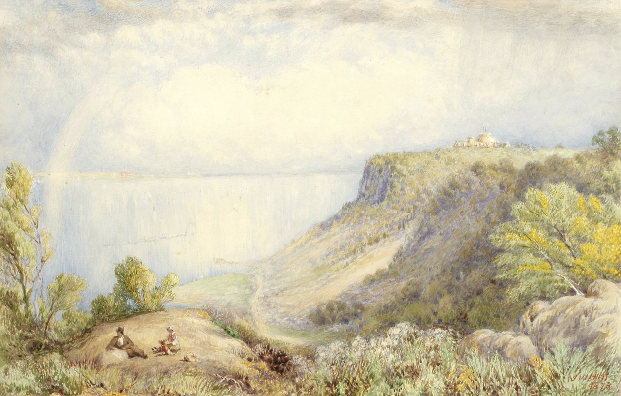 Uitzicht op de Hudson River vanaf de Palisades, New York, met Regenboog, 1873 door John William Hill
