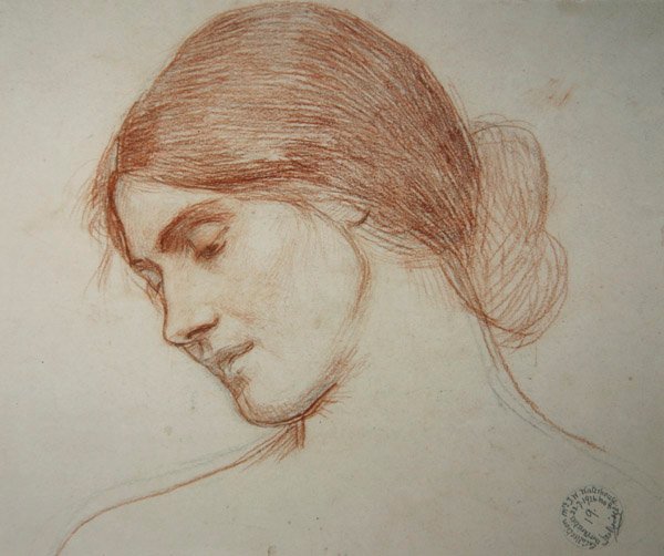 Hoofd van een jong meisje, naar links door John William Waterhouse