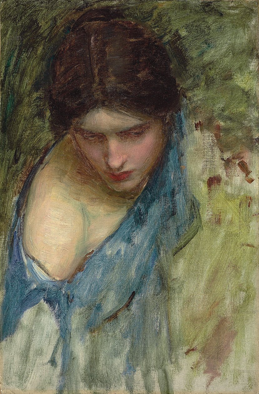 Nimfen vinden het hoofd van Orpheus: een schets van de nimf links door John William Waterhouse