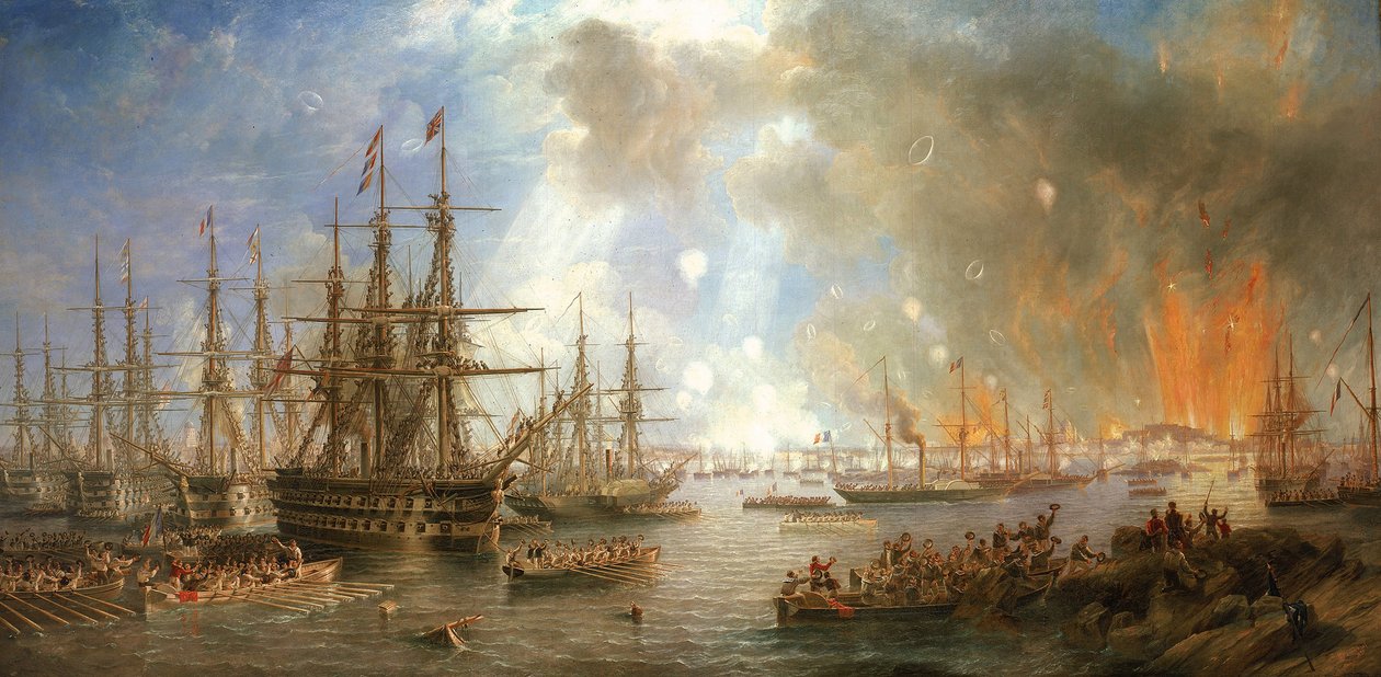 Het bombardement van Sveaborg (Finland), 9 augustus door John Wilson Carmichael