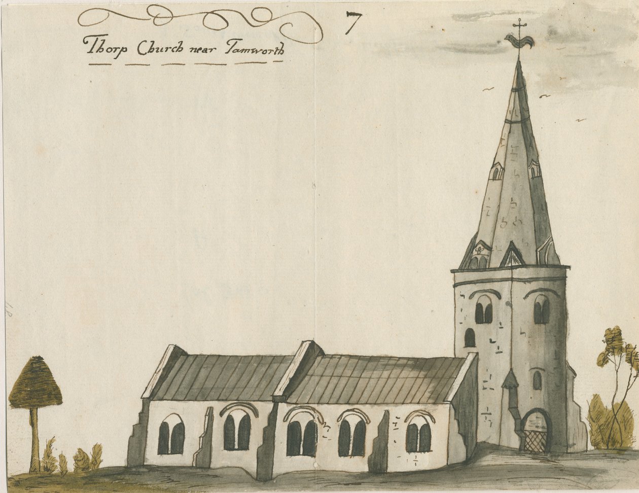 Thorpe Constantine Kerk: aquarel schilderij, nd [ca. 1784] door John Wright