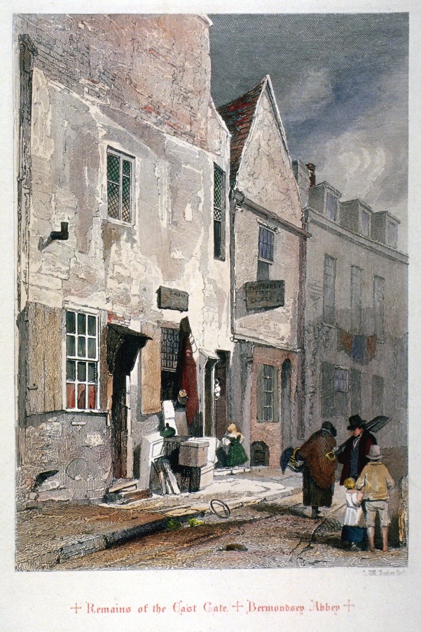 Uitzicht op de oostpoortresten van de Abdij van St Saviour, Bermondsey, Londen, 1851 door John Wykeham Archer